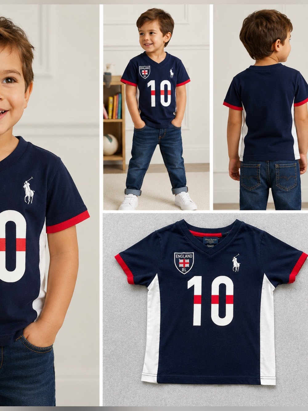 Polo Ralph Lauren England RL #10 Graphic Tee Toddler Boys 3T Navy Blue